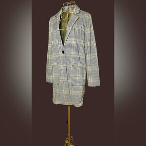 Philosophy Preppy Houndstooth Long Blazer Coat in Neutral Browns & Black, XS